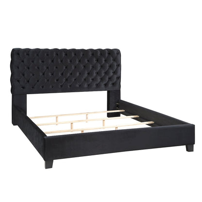 Apoera Velvet Upholstered Button Tufted Bed, King, Black