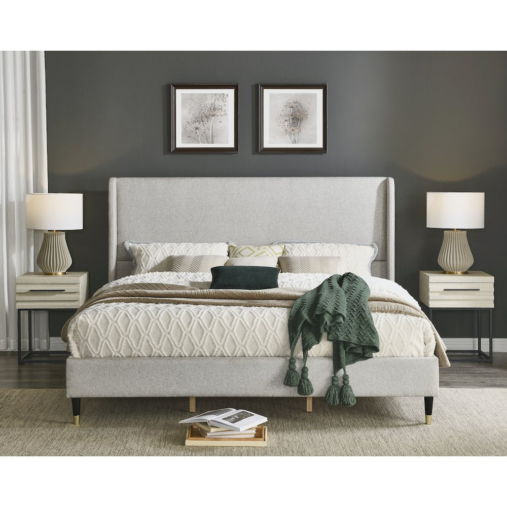 Arles Upholstered Bedroom Set, Wingback Platform Bed with 2Nightstands, King