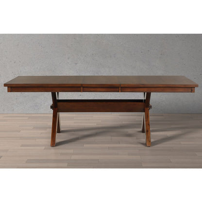 Karven Wood Trestle Extendable Dining Table with Leaf, Dark Hazelnut