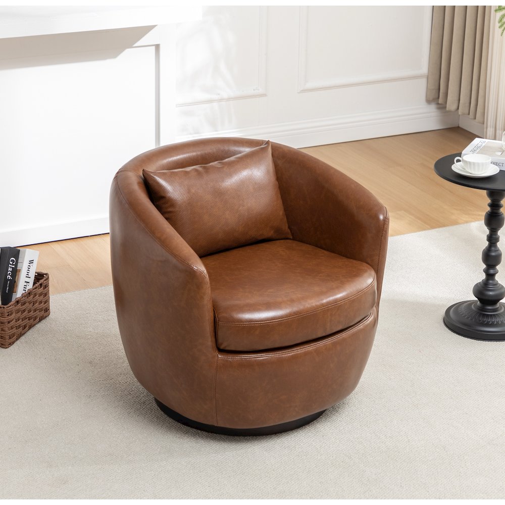 Orenza Modern Faux Leather Swivel Barrel Accent Club Chair