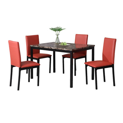 Citico 5-Pc Dinette Set with Laminated Faux Marble Top and 4 Red Chairs