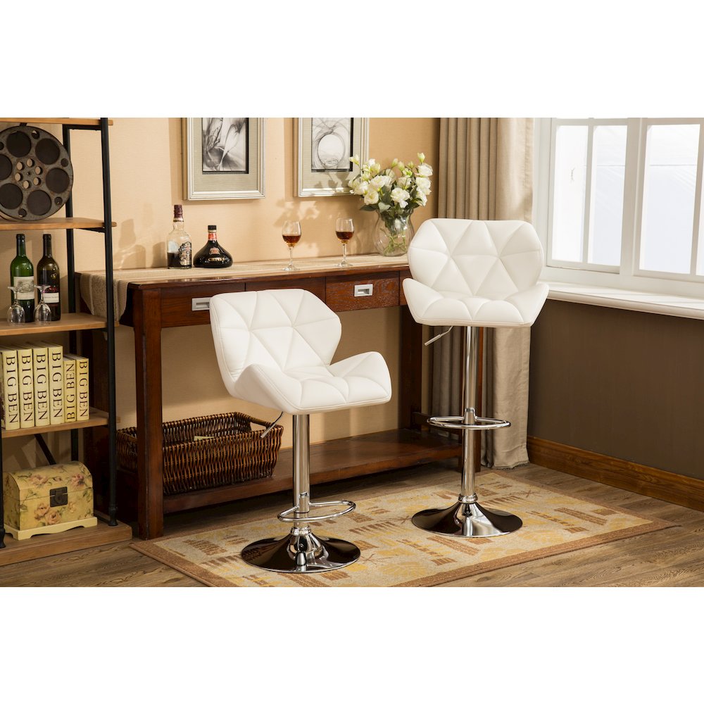 Glasgow Contemporary Tufted Adjustable Height White Bar Stools, Set of 2
