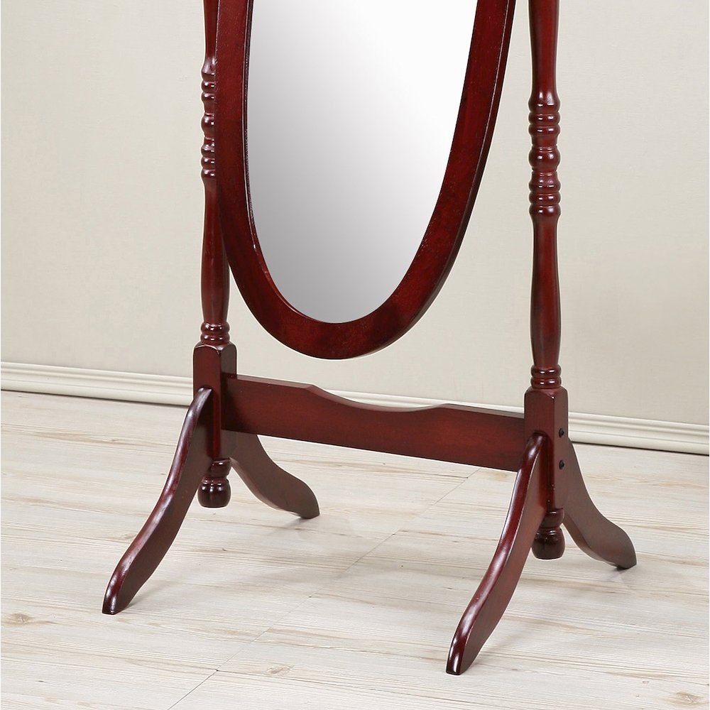 Audi Traditional Queen Anna Style Wood Floor Cheval Mirror, Cherry Finish