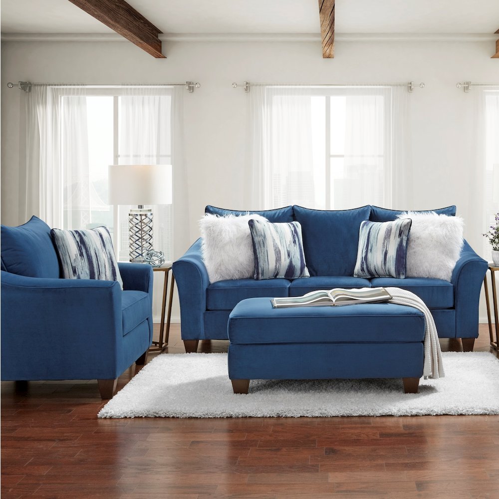 Camero Fabric Pillowback 3-Piece Sofa Set in Navy Blue