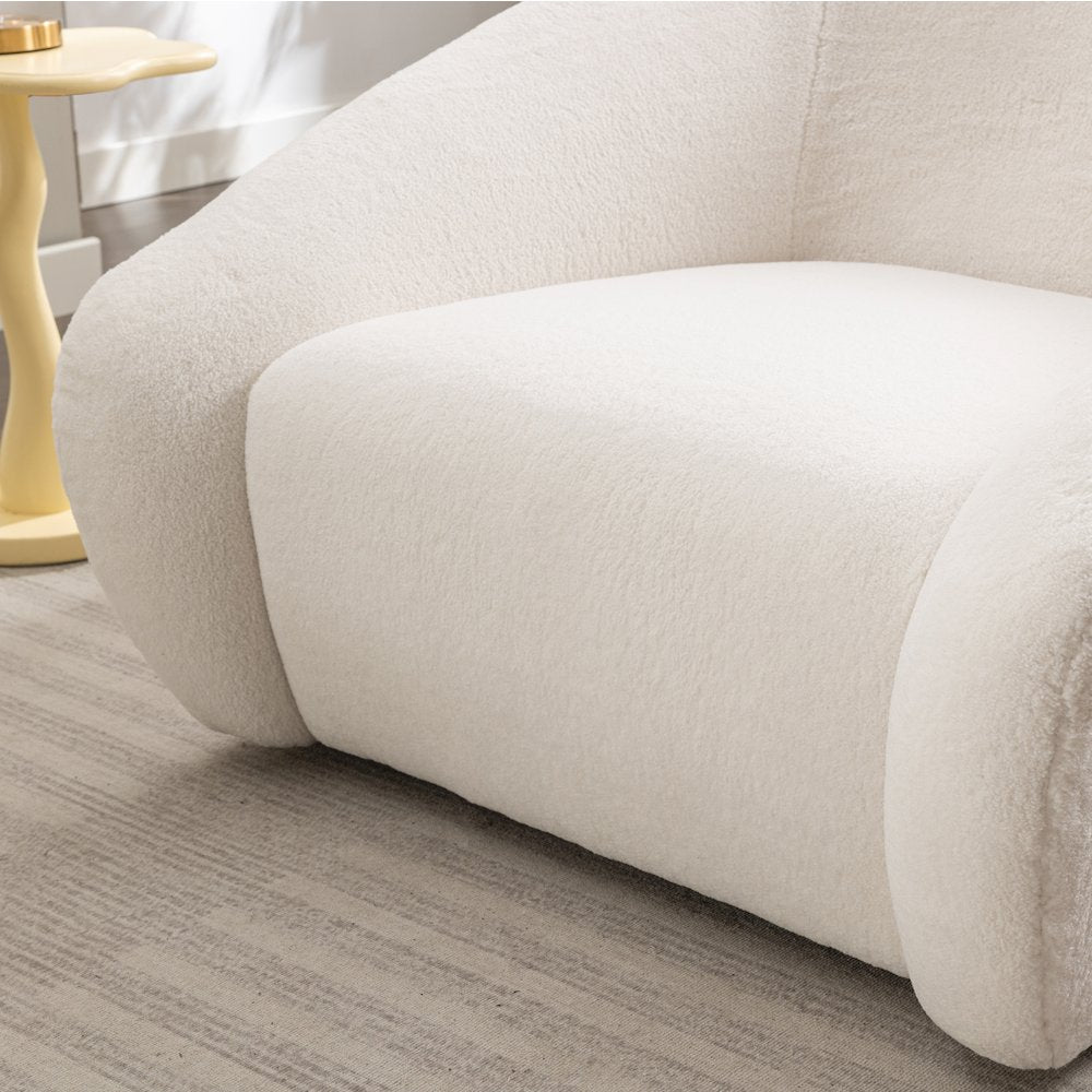 Luzern Modern Boucle Upholstered Accent Chair, 360 Degree Swivel, White