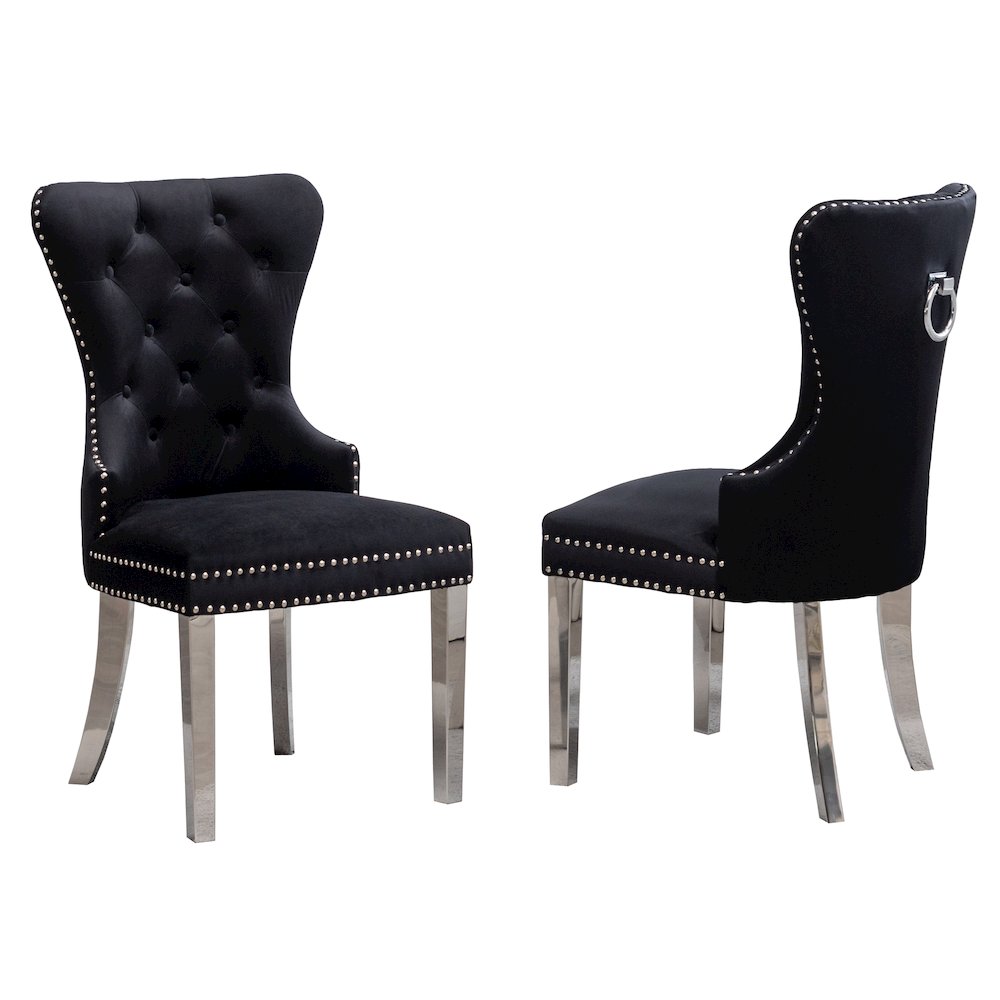 Montura Contemporary Tufted Velvet Chair with Nailhead Trim, Set of 2, Black