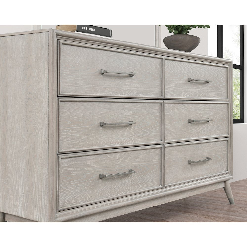 Seluna 6-Drawer Bedroom Dresser with Mirror, Gray Oak Finish