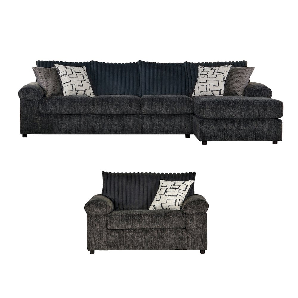 Nason Wide Wale Corduroy Sofa Chaise with Armchair, Charcoal