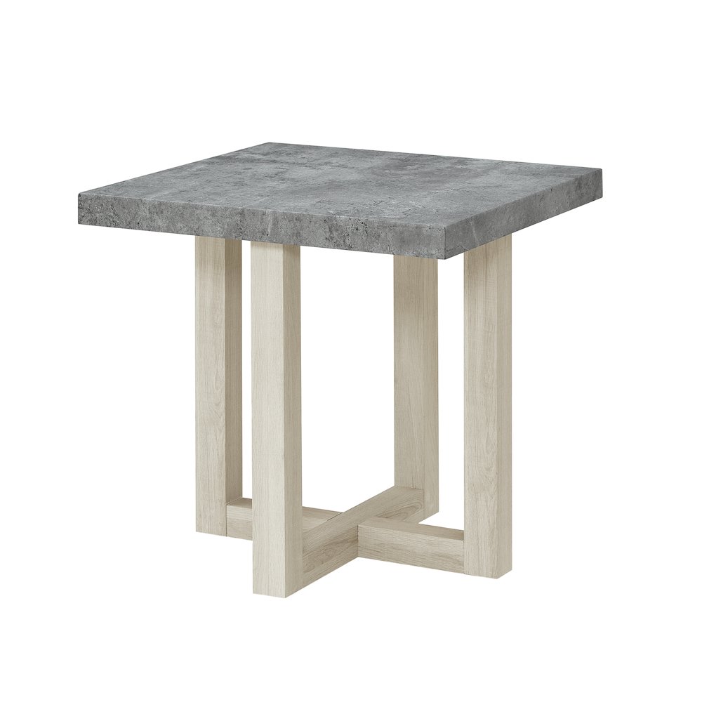 Luno Contemporary End Table, Faux Concrete and White