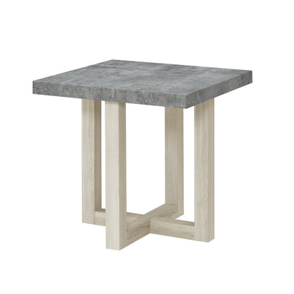 Luno Contemporary End Table, Faux Concrete and White