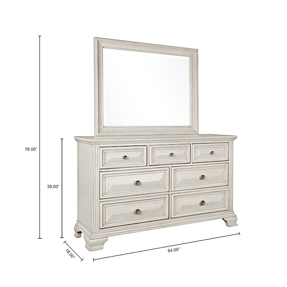 Distressed Parchment Wood Bedroom Set, King Bed, Dresser, Mirror, Nightstand