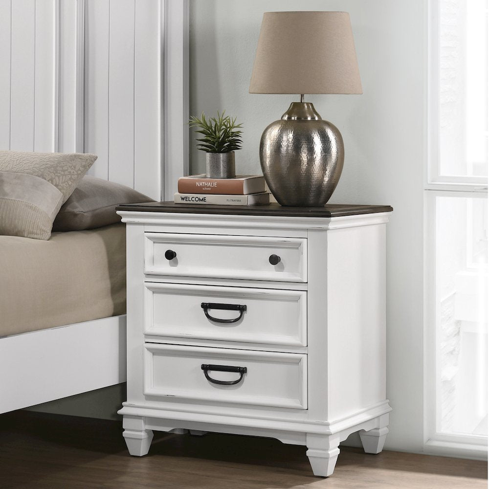Clelane Wood 3-Drawer Nightstand, Weathered White and Gray