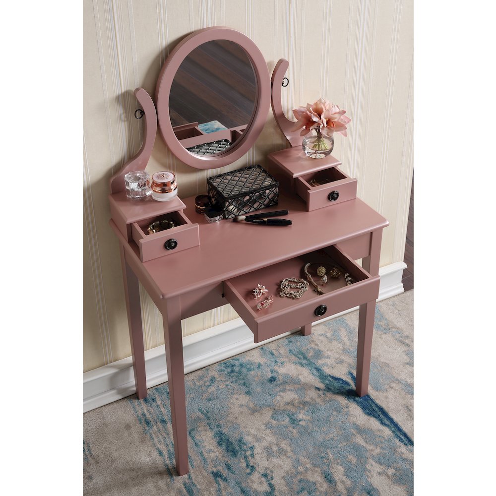 Moniys Wood Makeup Vanity Table and Stool Set, Rose Gold Finish