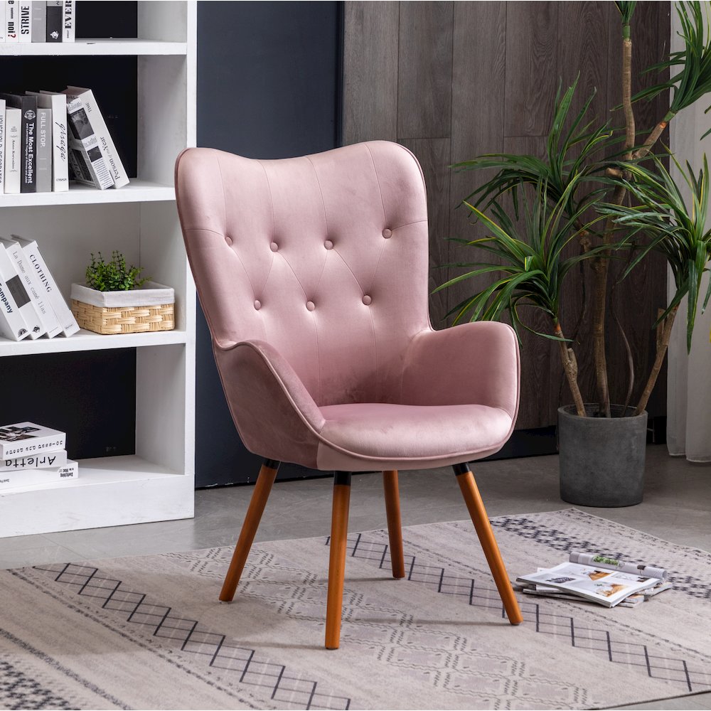 Doarnin Contemporary Silky Velvet Tufted Button Back Accent Chair, Mauve