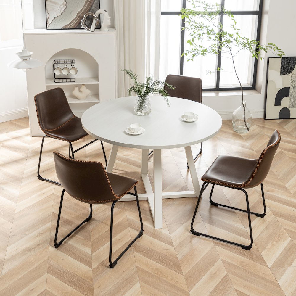 Varna 5-Pc Round Dining Set, Trestle Dining Table with 4 Chairs, Antique Brown