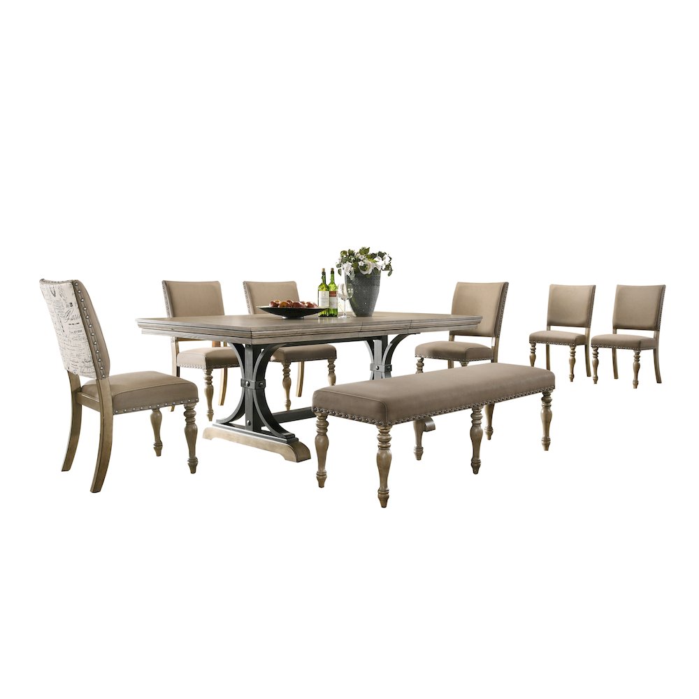 Birmingham 8-Piece Extendable Table with Nailhead Bench Dining Set, Driftwood