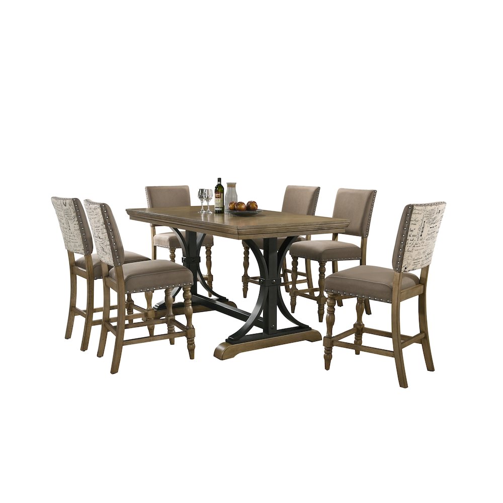 Birmingham 7-Pc Driftwood Table with Nail Head Chairs Counter Height Dining Set