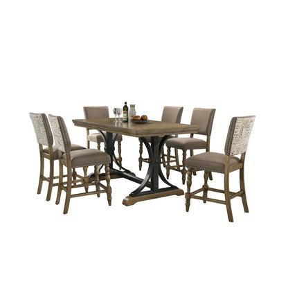Birmingham 7-Pc Driftwood Table with Nail Head Chairs Counter Height Dining Set