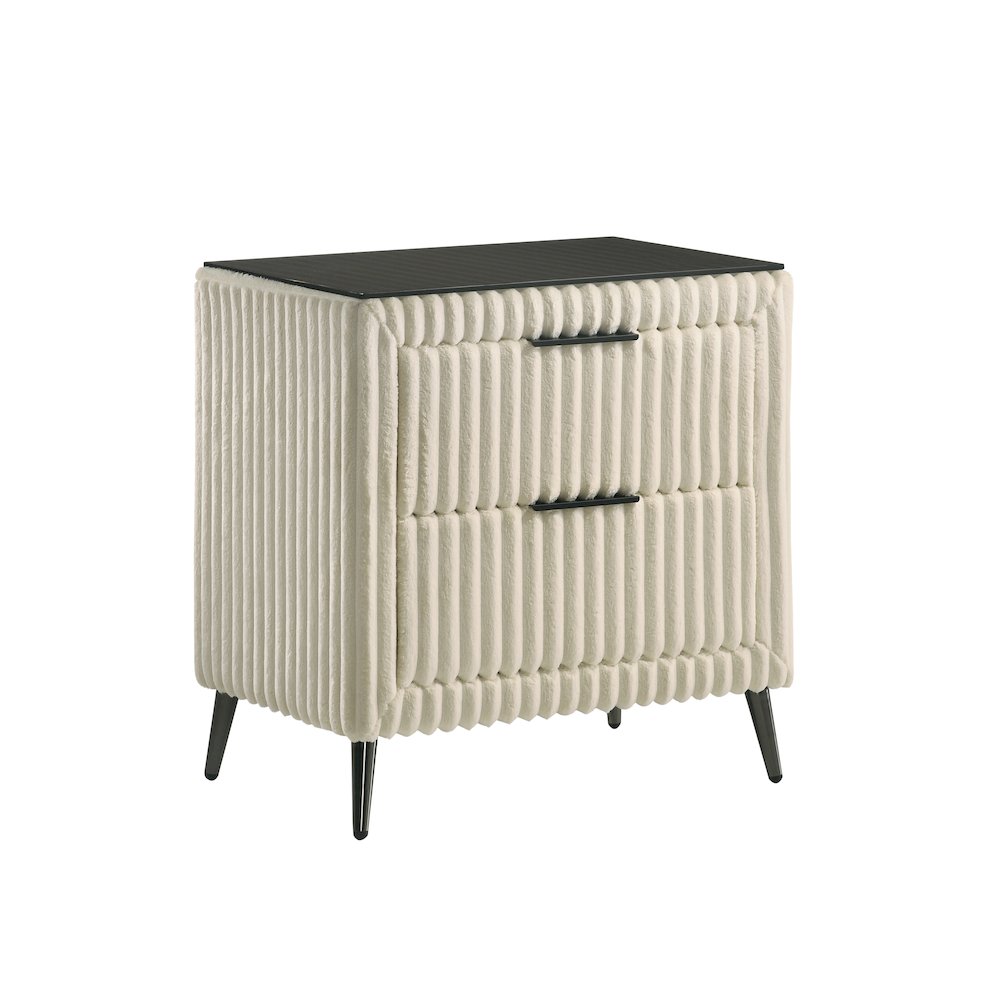 Mavela Wide Wale Corduroy Upholstery Nightstand, Cream