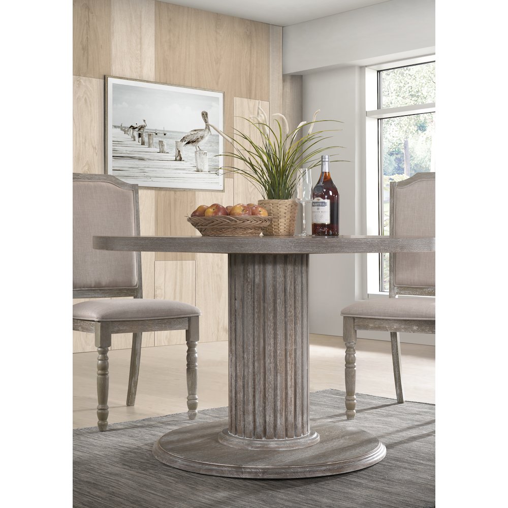Ferran Wood Pedestal Dining Table Set in Reclaimed Gray