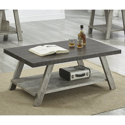 Athens Contemporary Two-Tone Wood Shelf Coffee Table in Weathered Walnut/Gray