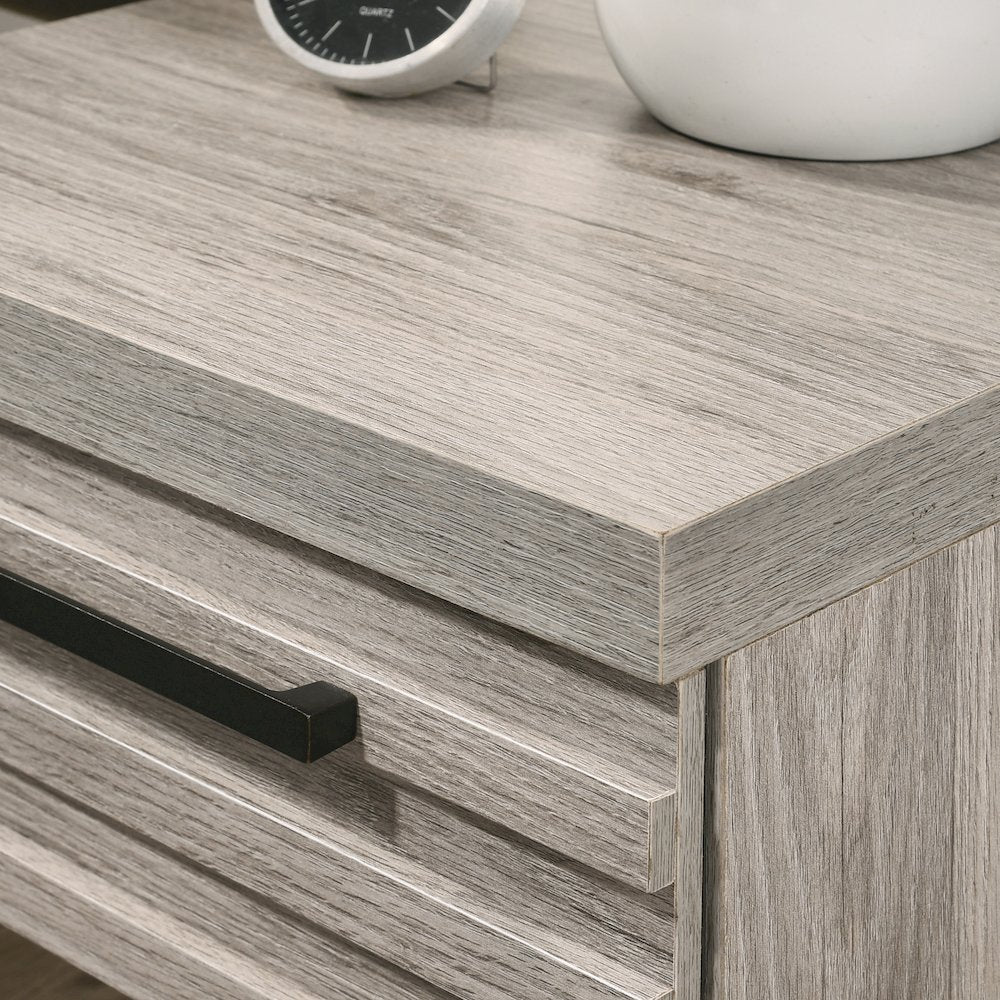 Panel Bed, Dresser, Mirror, and 2 Nightstands, Weathered Gray, King