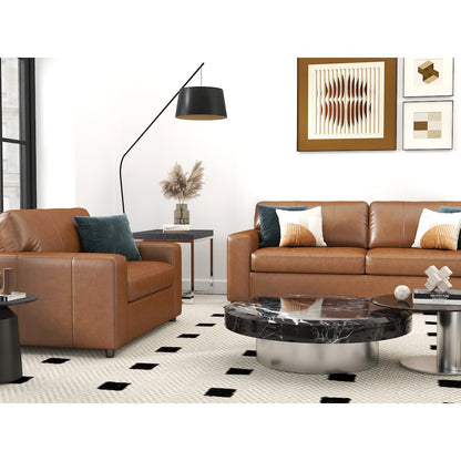 Sakan Leather 3-Pc Living Room Set, Sofa Loveseat and Chair, Caramel