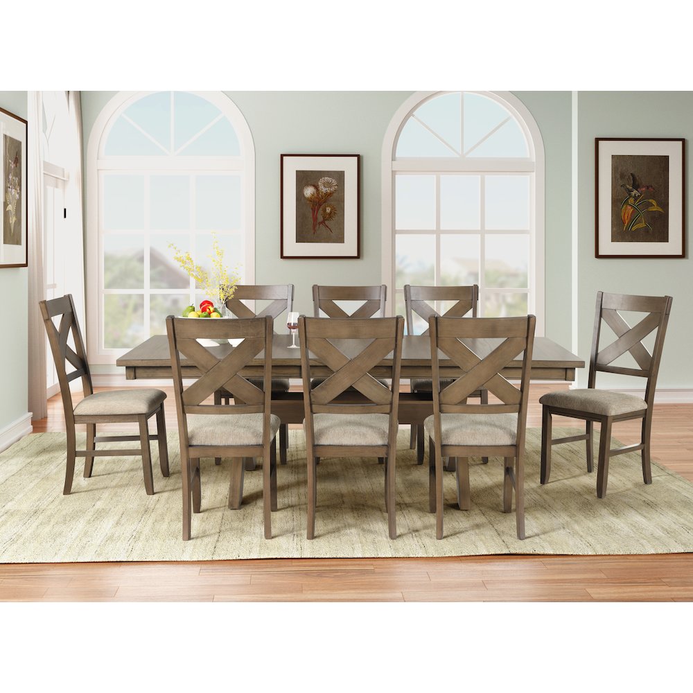 Raven Wood 9-PC Dining Set, Extendable Table with 8 Chairs, Glazed Pine Brown