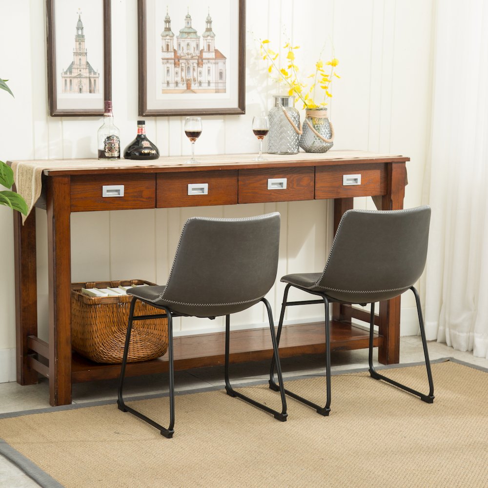 Lotusville Vintage PU Leather Dining Chairs, Antique Gray, Set of 2