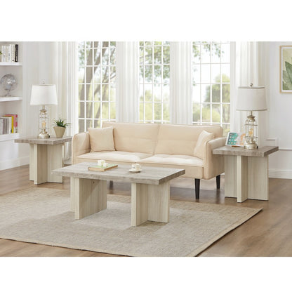 3-Piece Coffee Table Set, Coffee Table, Two End Tables, Weathered Gray and Beige