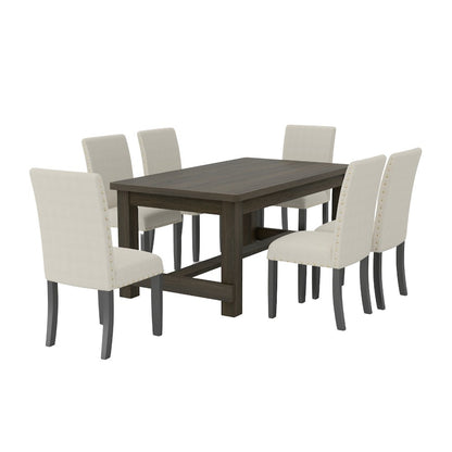 Muzzi Contemporary 7-Piece Dining Set, Dining Table with 6 Stylish Chairs, Tan