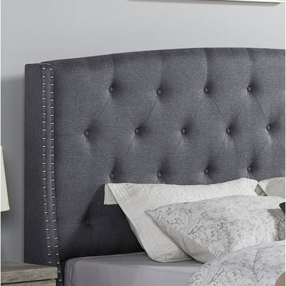 3-Piece Upholstered Bedroom Set, Tufted Wingback Bed, 2Gray Nightstands, King