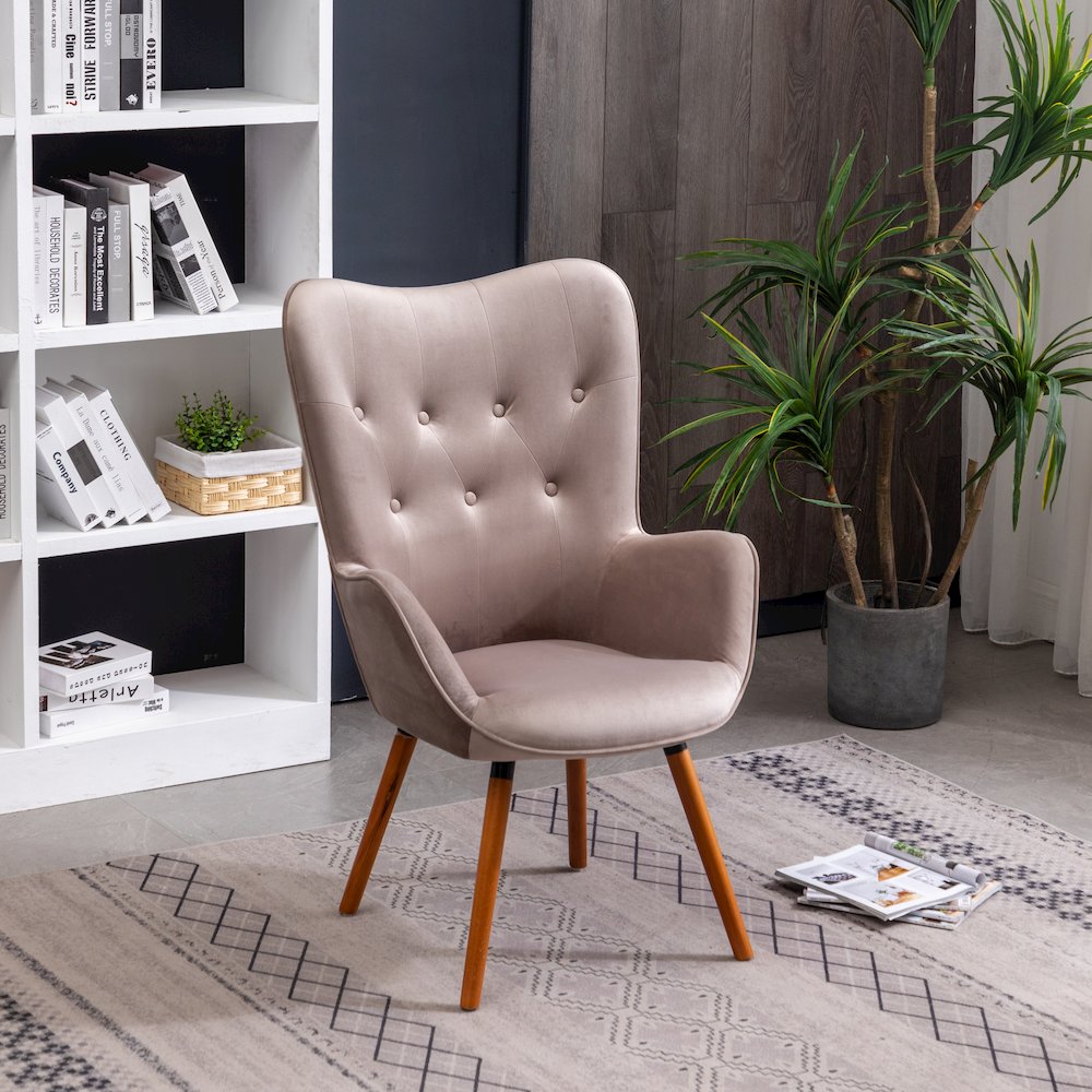 Doarnin Contemporary Silky Velvet Tufted Button Back Accent Chair, Chocolate
