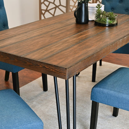 Ashford 6-Pc Dining Set, Hairpin Dining Table with 4 Chairs and Bench, Blue