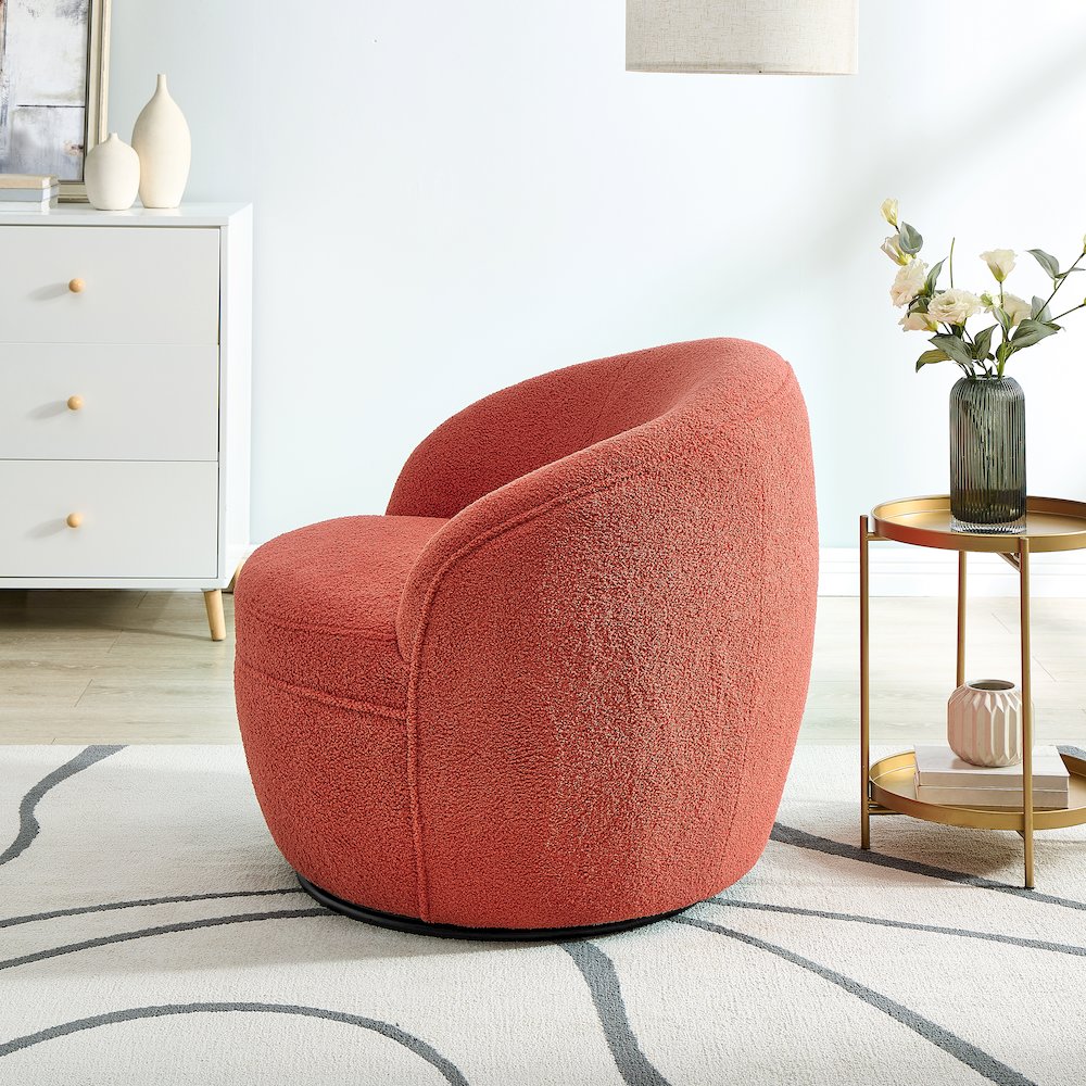Galleria 360 Swivel Teddy Sherpa Barrel Chair, Coral