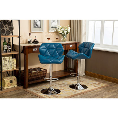 Glasgow Contemporary Tufted Adjustable Height Blue Bar Stools, Set of 2
