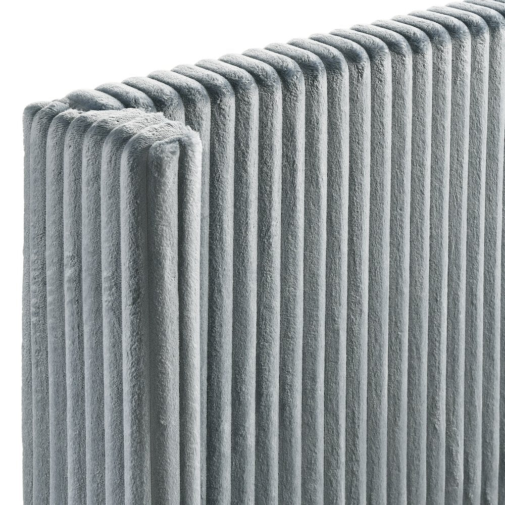 Mavela Wide Wale Corduroy Upholstery Panel Queen Bed, Blue
