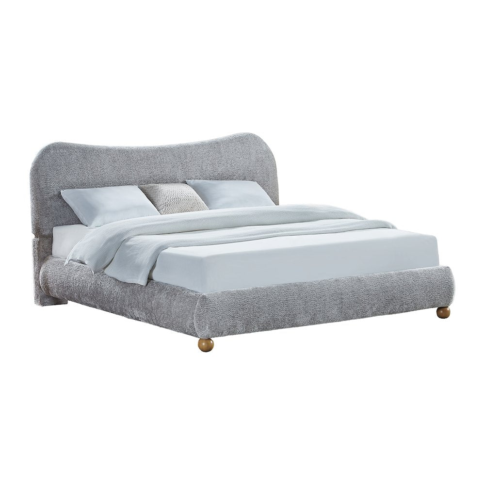 Lunara Gray Upholstered Platform Bed with Bun Feet, King