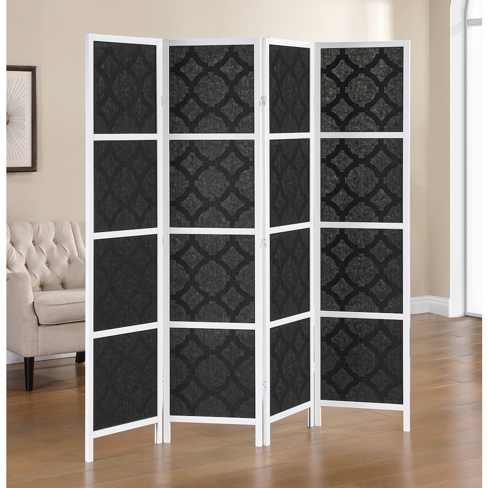 4-Panel Room Divider, Decorative Folding Freestanding Privacy Screen, White
