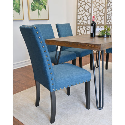 Amisos 6-Pc Dining Set, Hairpin Dining Table with 4 Chairs and Bench, Blue