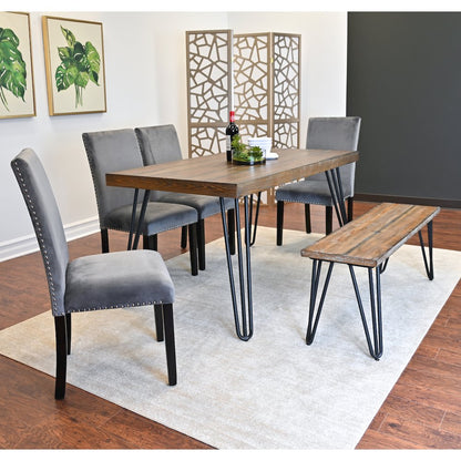 Ashzo 6-Pc Dining Set, Hairpin Dining Table with 4 Chairs and Bench, Gray