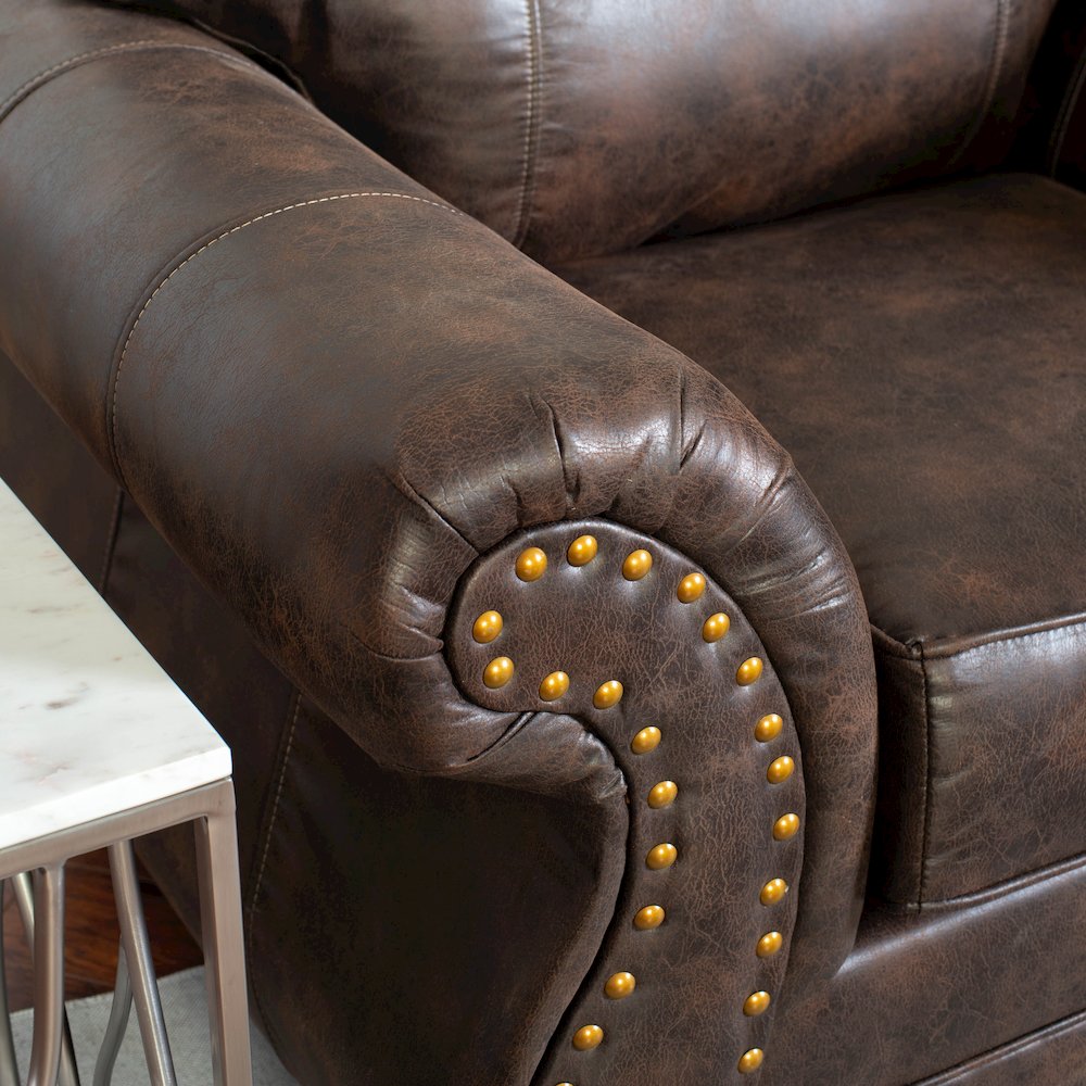 Leinster Faux Leather Upholstered Nailhead Chair and Ottoman in Espresso