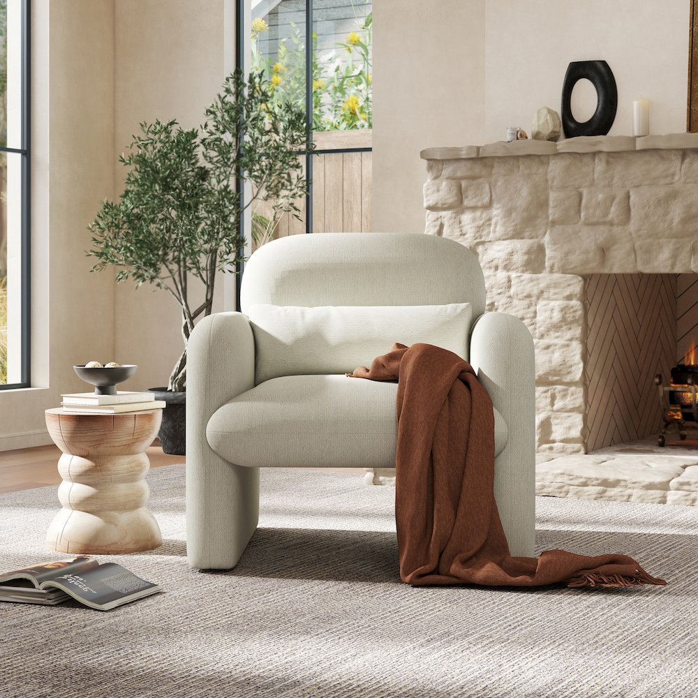 Dylan Modern Upholstered Barrel Armchair, Cream White