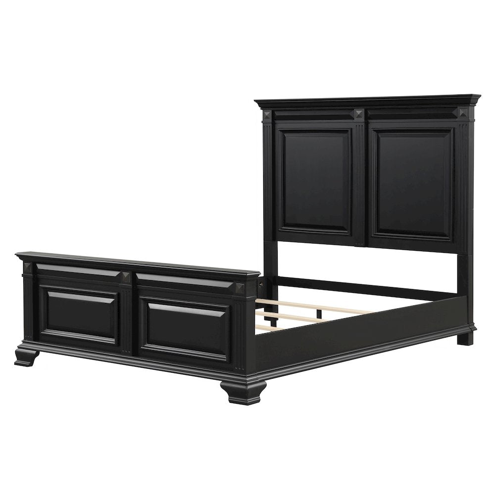 Vintage Black Wood Bedroom Set, Queen Bed, Dresser, Mirror, Nightstand, Chest