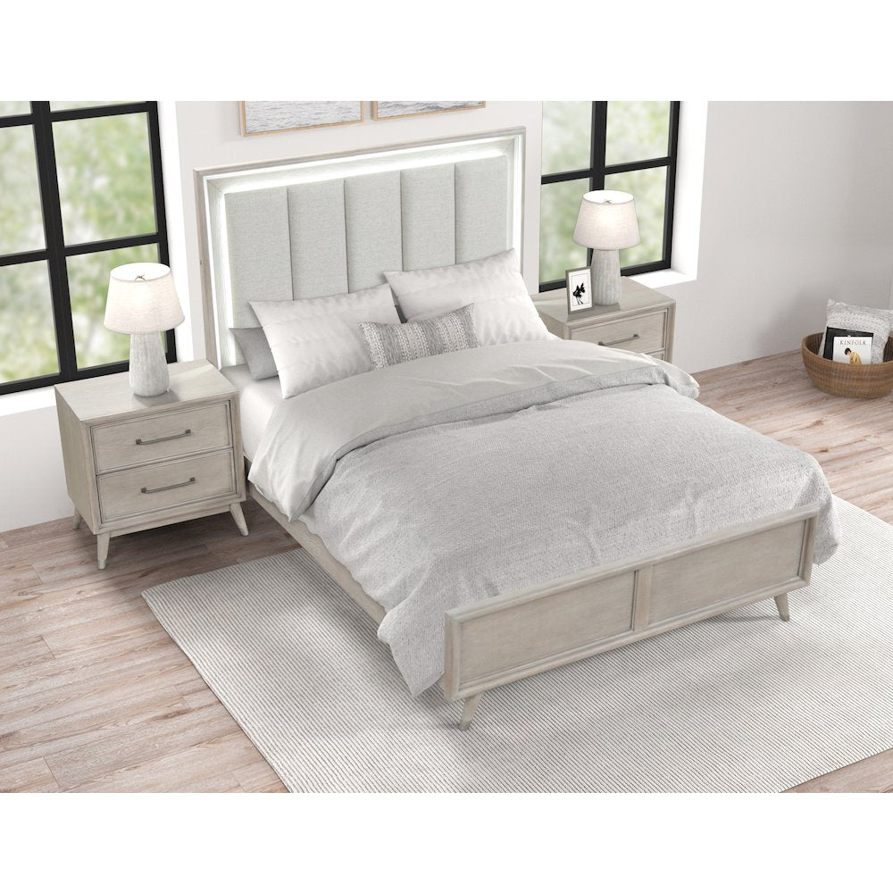 Seluna 6-Piece Bedroom Set with Touch LED Lighting, Gray Oak Finish, Queen