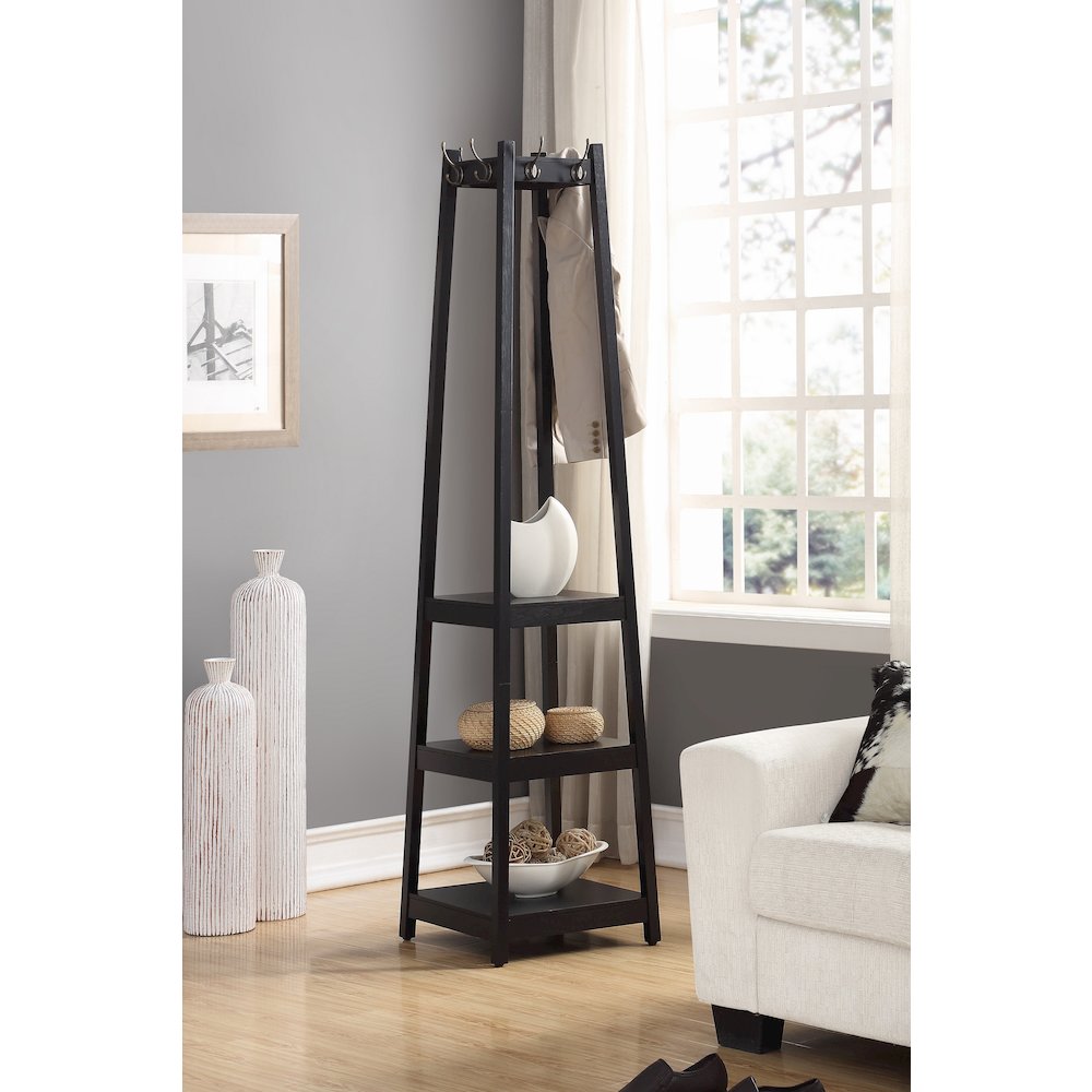 Vassen Coat Rack with 3-Tier Storage Shelves in Espresso Finish