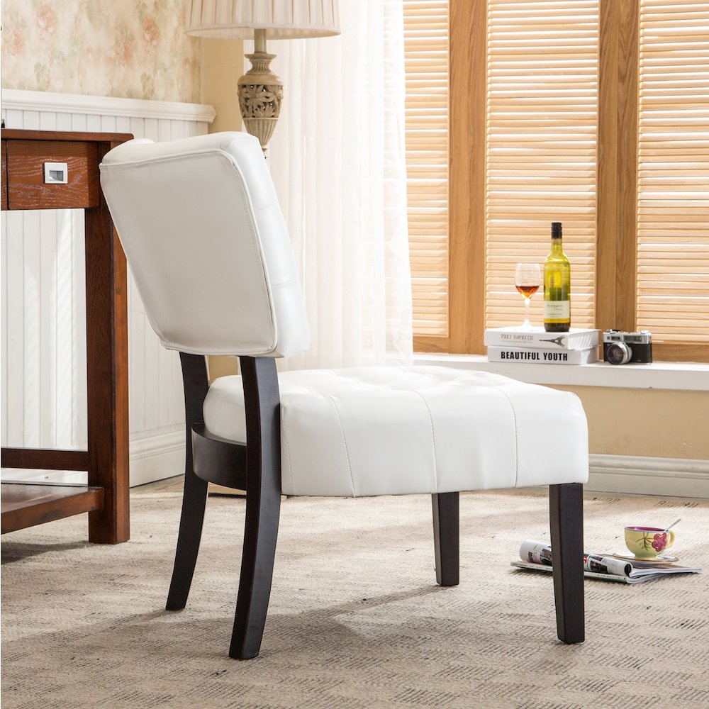 Movile Blended Leather Tufted Accent Chair with Oversized Seating, Ivory