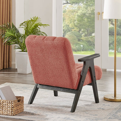 Rella Modern Teddy Sherpa Accent Chair with Espresso Wood Frame, Coral