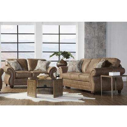 Leinster Faux Leather Sofa and Loveseat with Antique Bronze Nailheads