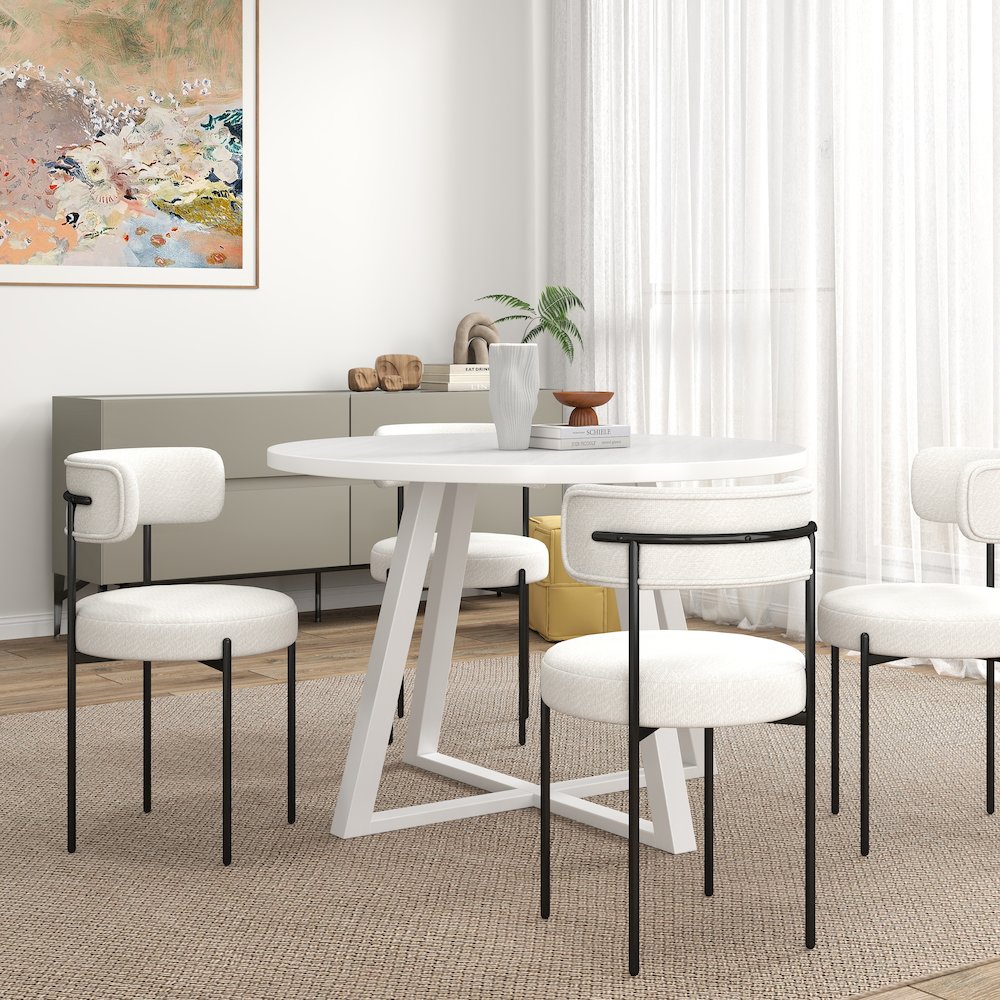 Durban 5-Pc Round Dining Set, Trestle Dining Table with 4 Boucle Chairs
